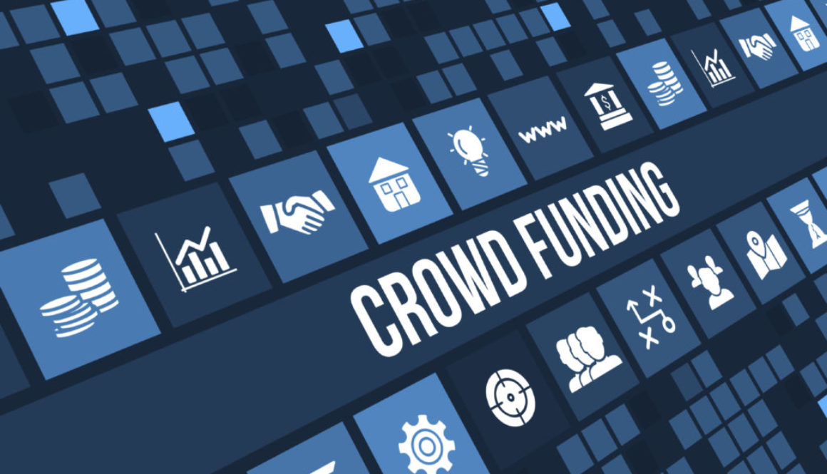 crowdfunding concept image with business icons and copyspace.