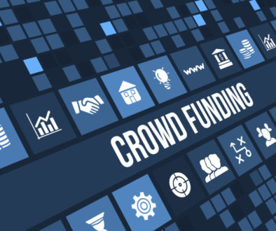 crowdfunding concept image with business icons and copyspace.